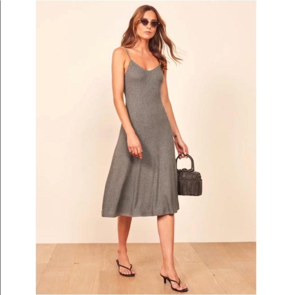Reformation Gray Rib Knit Midi Dress. Size small.